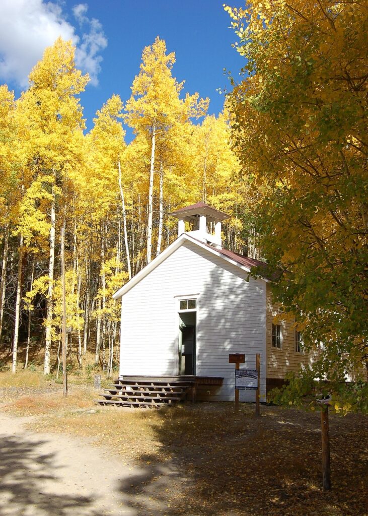 autumn, fall, church, ghost town, st elmo, yellow, season, leaf, october, foliage, forest, leaves, color, tree, seasonal, autumnal, gold, bright, golden, colorful, nature, aspen, vintage, brown ghost