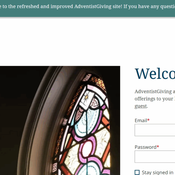 Screenshot of top of new AdventistGiving website