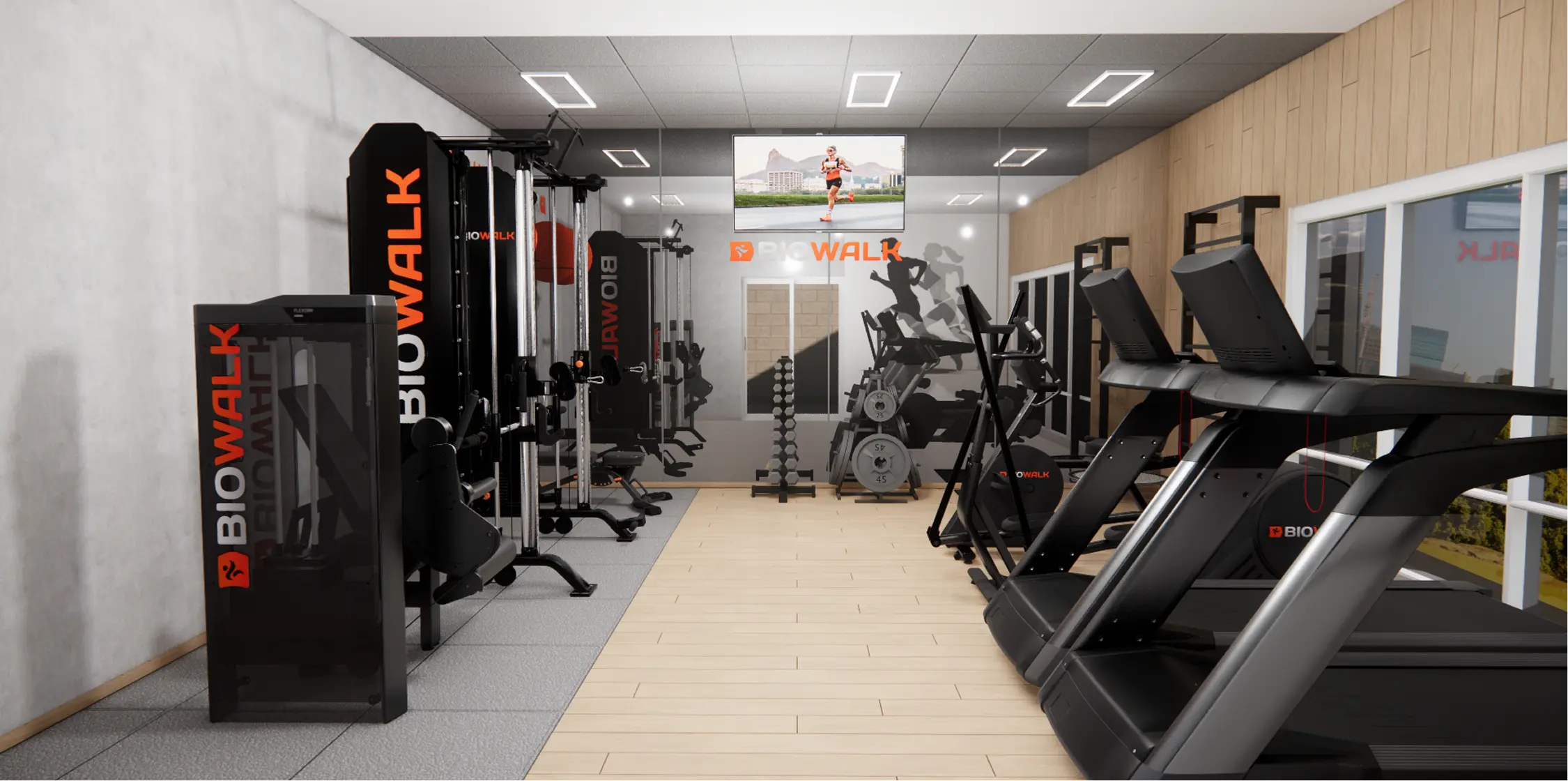 Academia de condomínio de 30 metros quadrados com equipamentos profissionais