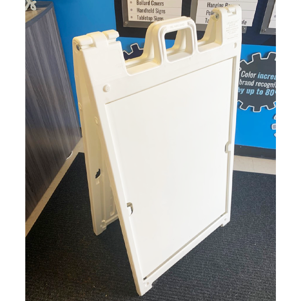 The Signicade Deluxe Sidewalk Sign Stand is durable plastic a-frame stand.