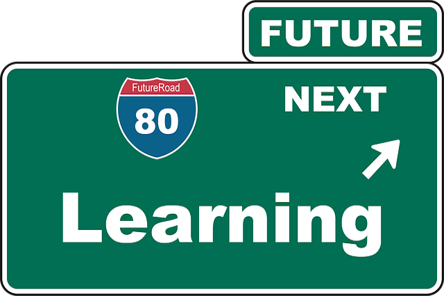 An Interstate highway sign with Learning as the exit destination