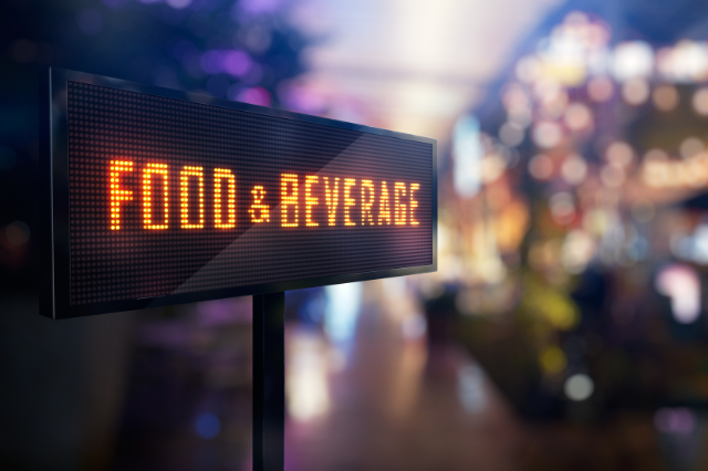 A digital sign that says Food & Beverage
