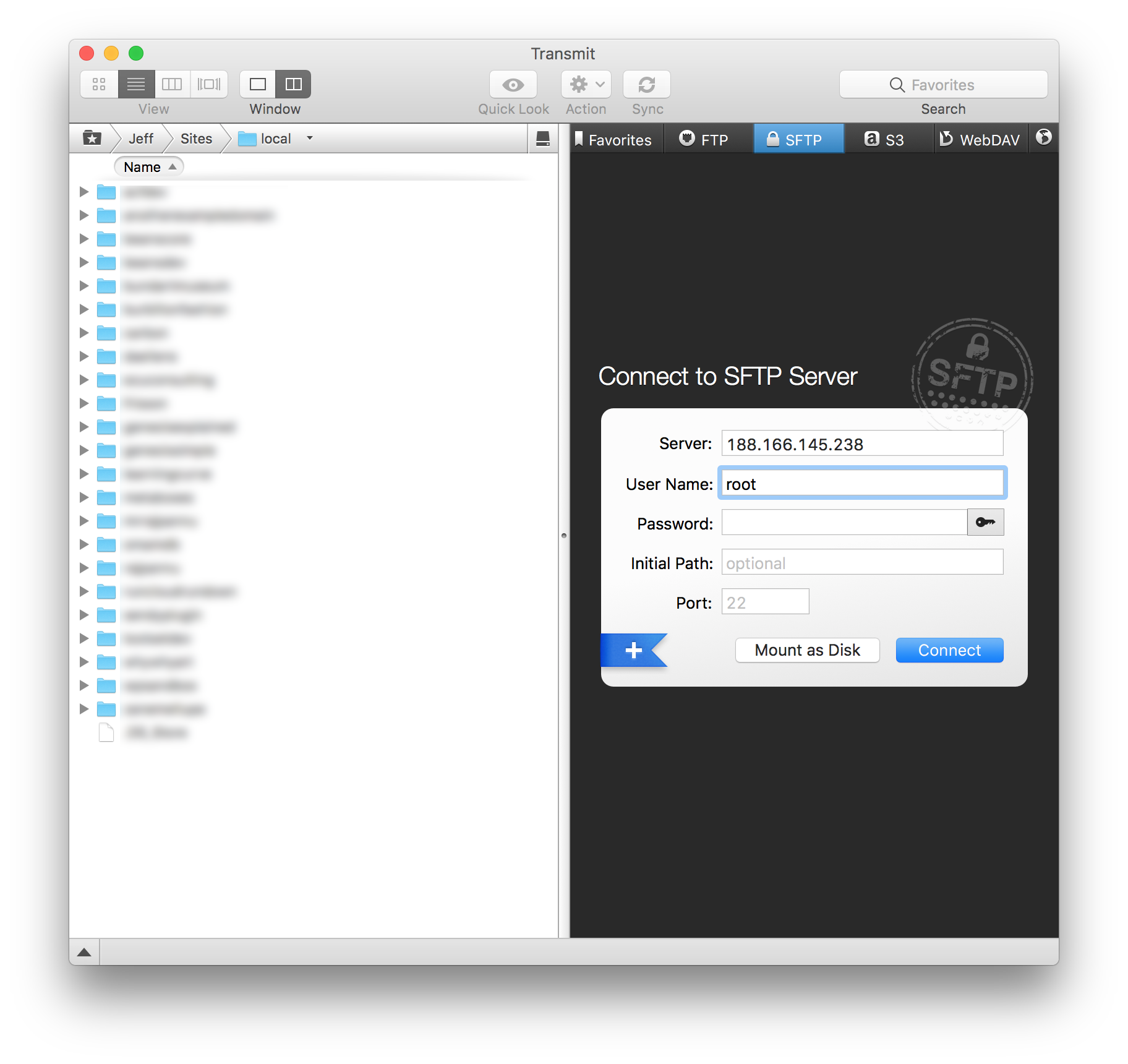 filezilla sftp configuration