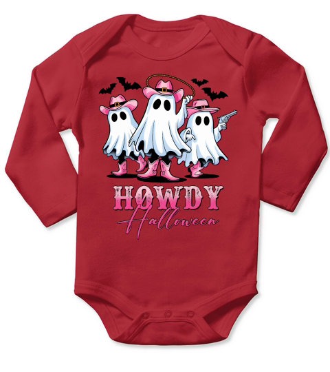 Howdy Halloween Pink Cute Ghost Long Sleeve Baby One-Piece