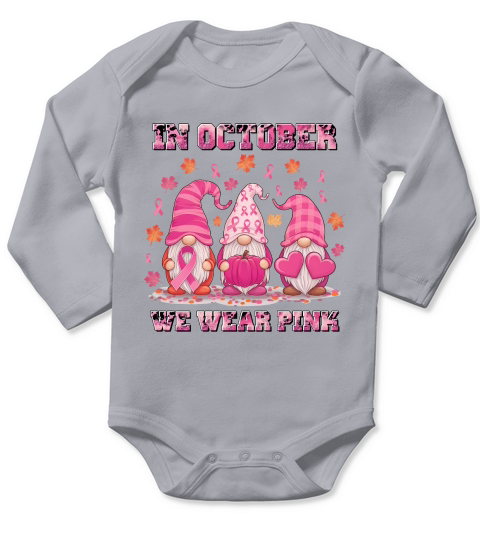 October Pink Gnome Breast Cancer Long Sleeve Baby One-Piece