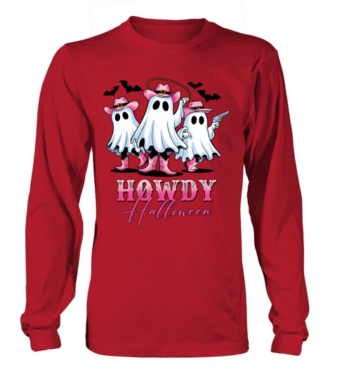 Howdy Halloween Pink Cute Ghost Long sleeved Unisex
