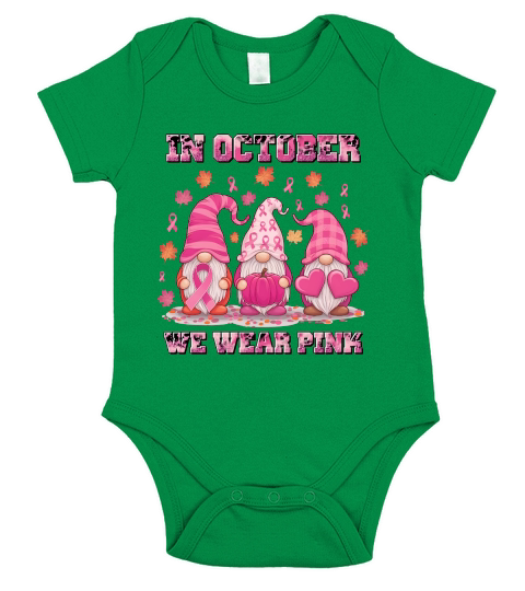 October Pink Gnome Breast Cancer Short Sleeve Baby One-Piece