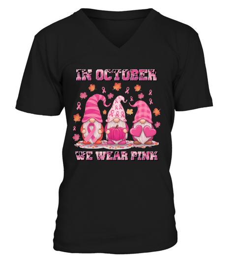 October Pink Gnome Breast Cancer V-Neck T-shirt