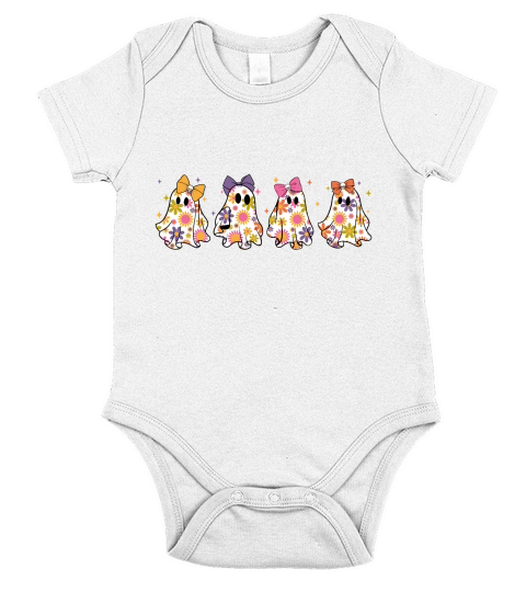 Floral Ghost Squad Halloween Short Sleeve Baby One-Piece
