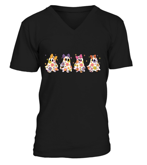 Floral Ghost Squad Halloween V-Neck T-shirt
