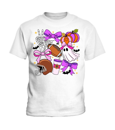 Football Season Retro Halloween Spooky Ghost Kids T-Shirt