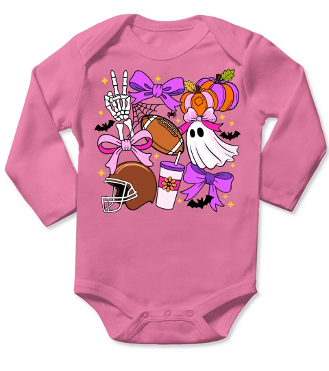 Football Season Retro Halloween Spooky Ghost Long Sleeve Baby One-Piece