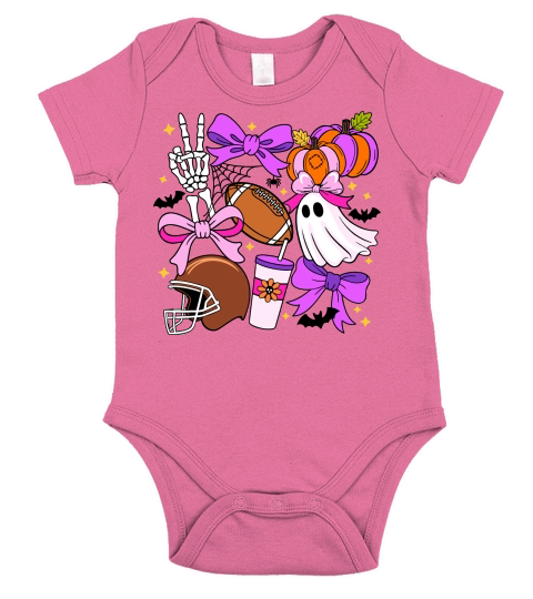 Football Season Retro Halloween Spooky Ghost Short Sleeve Baby One-Piece