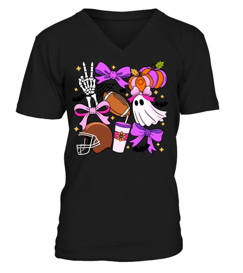 Football Season Retro Halloween Spooky Ghost V-Neck T-shirt