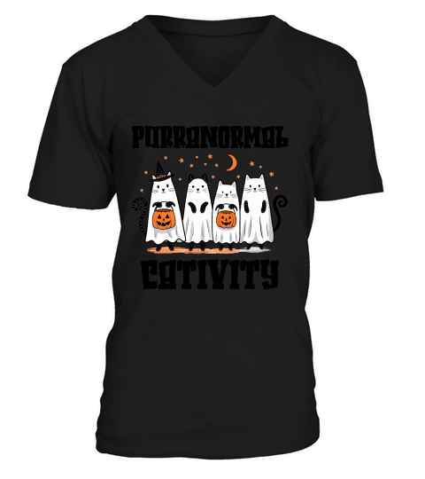 Halloween Cat Purranormal Cativity V-Neck T-shirt