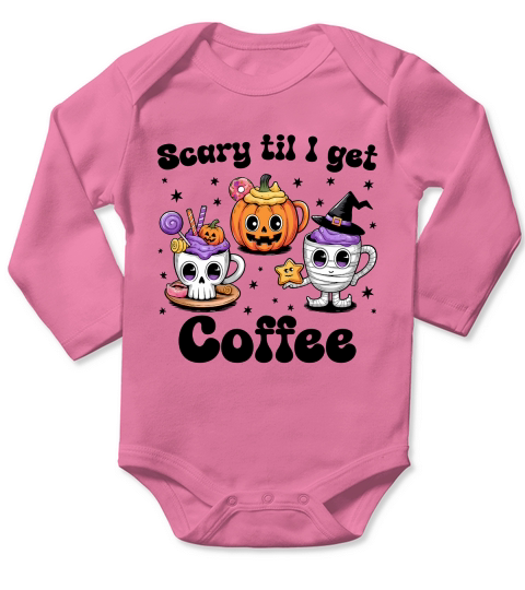 Scary Till I Get Coffee Halloween Long Sleeve Baby One-Piece
