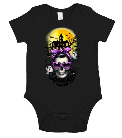 Halloween Spooky Mama Messy Bun Short Sleeve Baby One-Piece