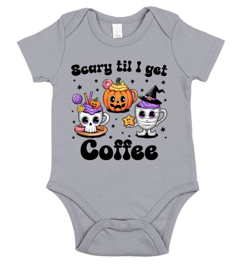 Scary Till I Get Coffee Halloween Short Sleeve Baby One-Piece