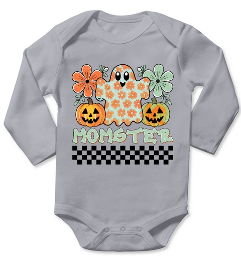 Momster Halloween Retro Cute Ghost Long Sleeve Baby One-Piece