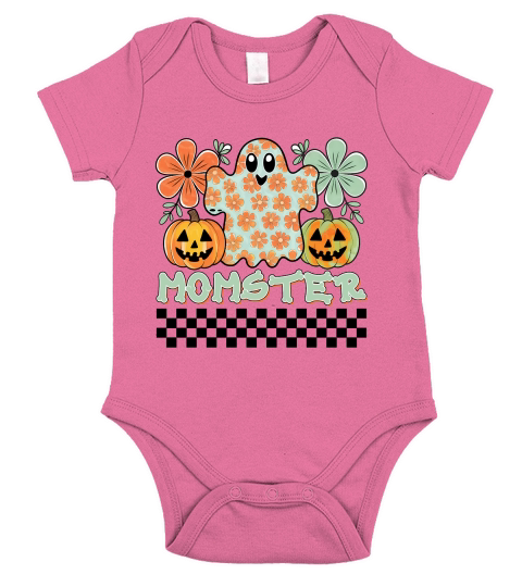 Momster Halloween Retro Cute Ghost Short Sleeve Baby One-Piece