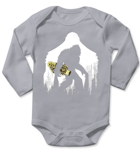 Bigfoot With Morel Mushroom In Forest Gift Mushroom Hunter T-Shirt Long Sleeve Baby One-Piece