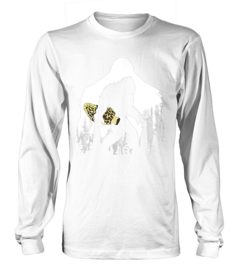 Bigfoot With Morel Mushroom In Forest Gift Mushroom Hunter T-Shirt Long sleeved Unisex