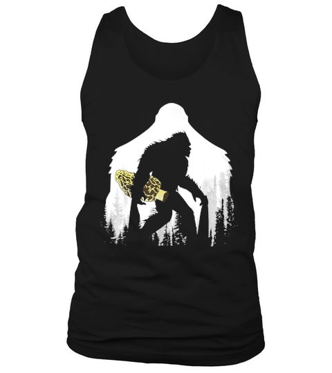 Bigfoot With Morel Mushroom In Forest Gift Mushroom Hunter T-Shirt Tank Top Unisex