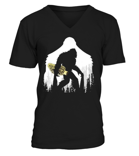 Bigfoot With Morel Mushroom In Forest Gift Mushroom Hunter T-Shirt V-Neck T-shirt