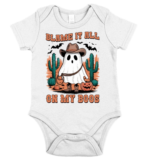 Blame It All On My Boos Halloween Short Sleeve Baby One-Piece