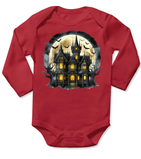 Ghost Castle   Watercolor Horror Halloween Long Sleeve Baby One-Piece