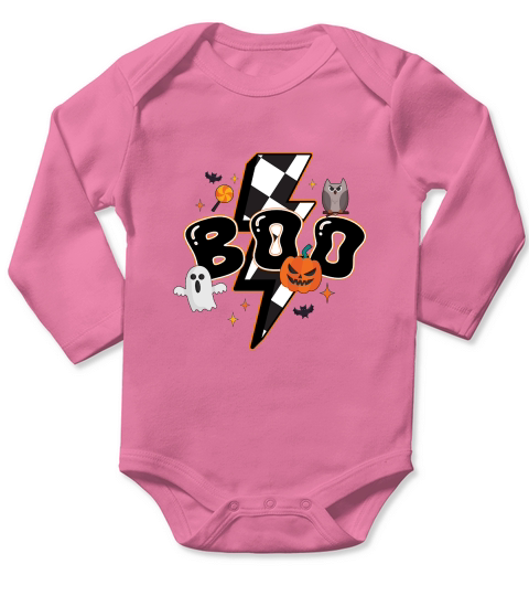 Retro Halloween Boo Vibes Ghouls Long Sleeve Baby One-Piece