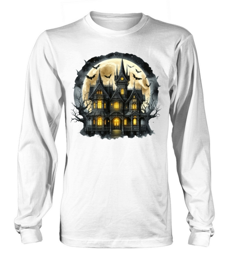 Ghost Castle   Watercolor Horror Halloween Long sleeved Unisex
