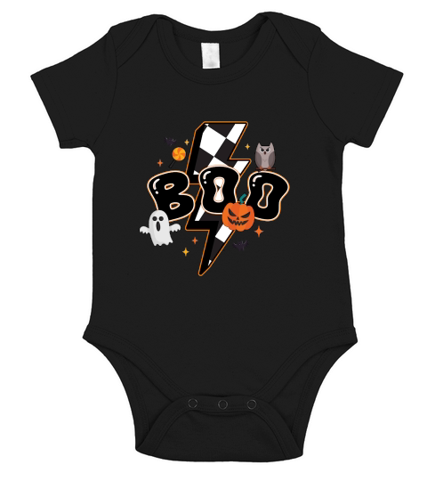 Retro Halloween Boo Vibes Ghouls Short Sleeve Baby One-Piece