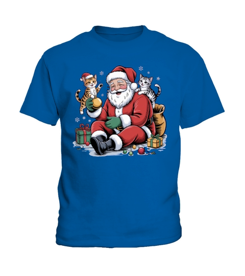Cute Santa & Cat Holiday Sublimation Kids T-Shirt