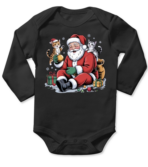 Cute Santa & Cat Holiday Sublimation Long Sleeve Baby One-Piece