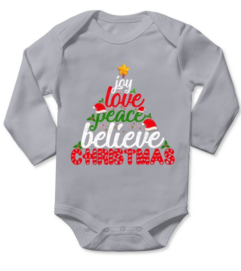Joy Love Peace Believe Christmas Long Sleeve Baby One-Piece
