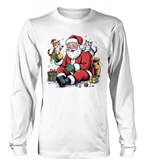 Cute Santa & Cat Holiday Sublimation Long sleeved Unisex