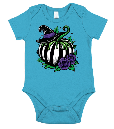 Halloween Pumpkin and Roses Short Sleeve Baby One-Piece