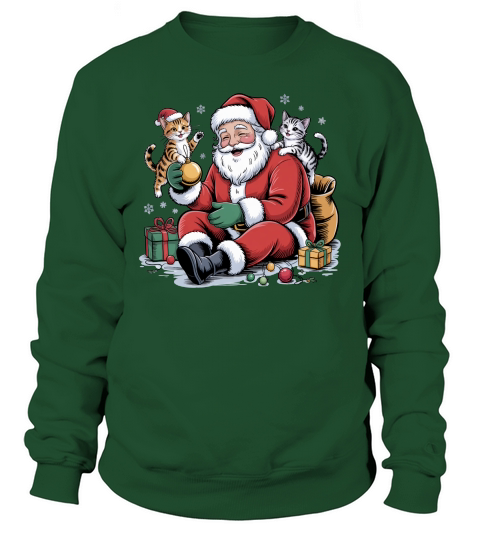 Cute Santa & Cat Holiday Sublimation Sweatshirt Unisex