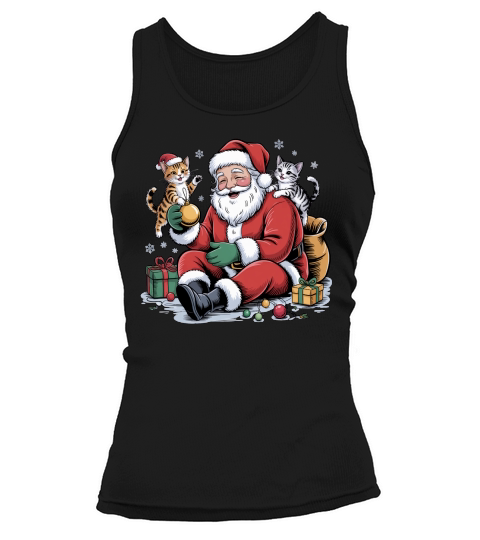 Cute Santa & Cat Holiday Sublimation Tank top Woman