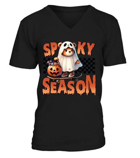Halloween Ghost Spooky Trick Treat V-Neck T-shirt