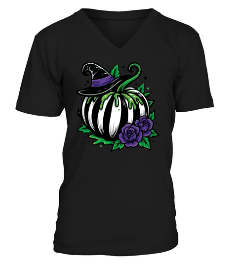 Halloween Pumpkin and Roses V-Neck T-shirt