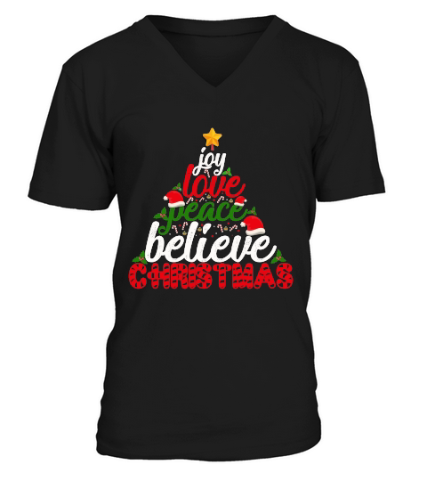 Joy Love Peace Believe Christmas V-Neck T-shirt