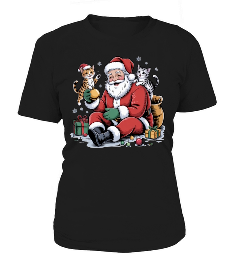 Cute Santa & Cat Holiday Sublimation Women's T-Shirt