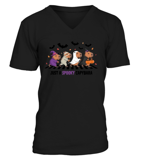 Just a Spooky Capybara Halloween V-Neck T-shirt