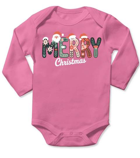 Retro Merry Christmas Holiday Long Sleeve Baby One-Piece