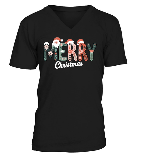 Retro Merry Christmas Holiday V-Neck T-shirt
