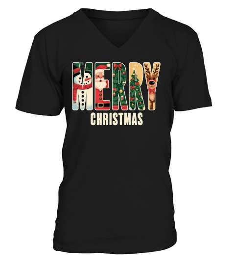 Festive Holiday Sublimation X mas V-Neck T-shirt