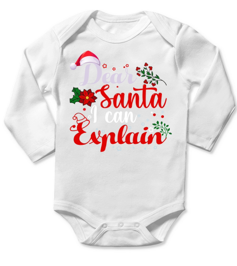 DEAR SANTA I CAN EXPLAIN   Christmas Day Design Long Sleeve Baby One-Piece