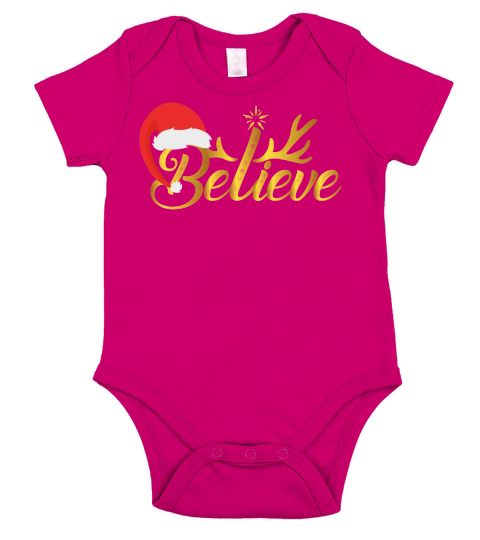 BELIEVE   Christmas Day Design Short Sleeve Baby One-Piece